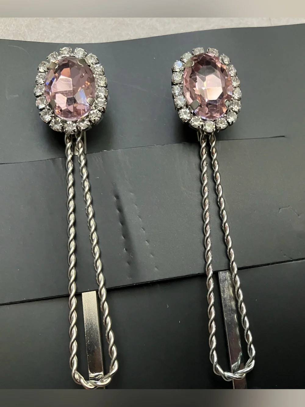 Baby pink crystal rhinestone silver hair pins